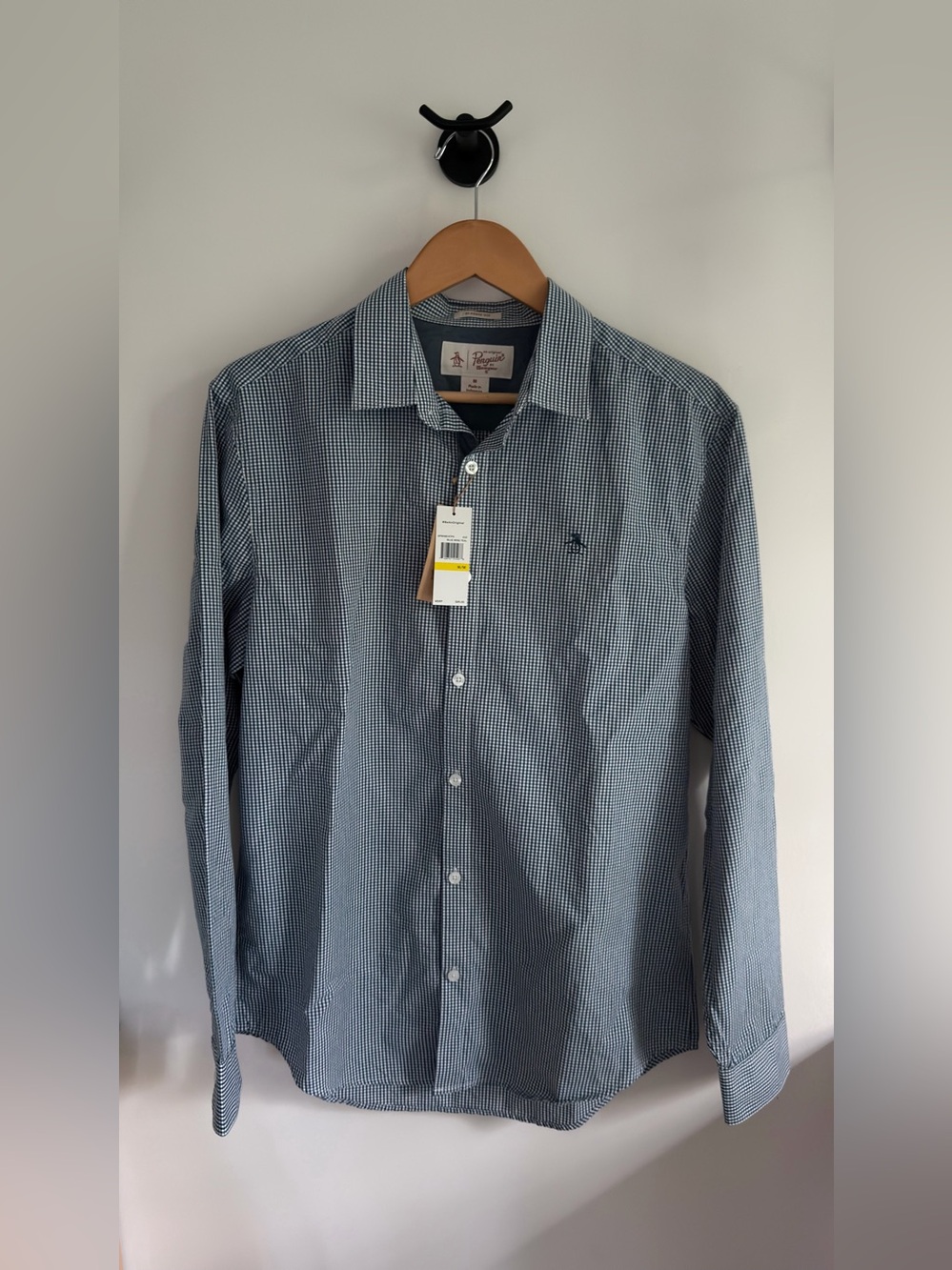 Original Penguin Men's Navy and White Micro-Check Button-Down Shirt